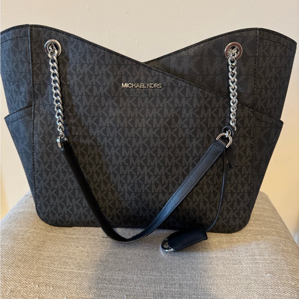 Michael Kors Black Shoulder Bag with Silver Chain Straps